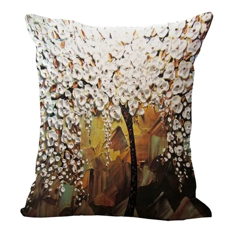 Vintage Flower Pillow Case Cushion Cover Mural Fall Tree Cherry Sofa Decorative 