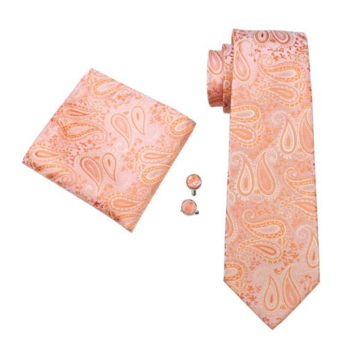 Fa 586 Gents Necktie Orange Paisley 100 Silk Jacquard Tie Hanky Cufflinks Set Business Wedding