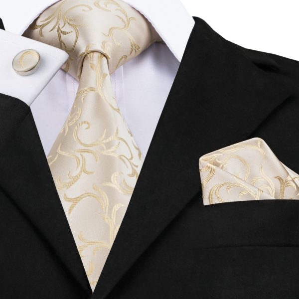 Golden Novelty Woven Silk Tie Set, Cufflinks, Handkerchief and Tie ...