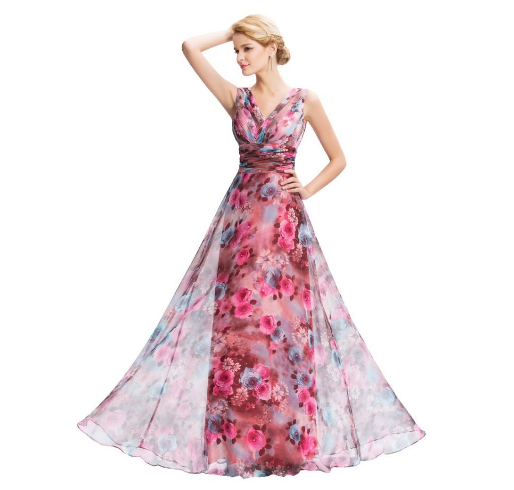 Elegant Floral Chiffon Formal Dress – Truly Majestic