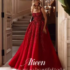 Red Dazzle Full Train Formal Dress - Aileen Line