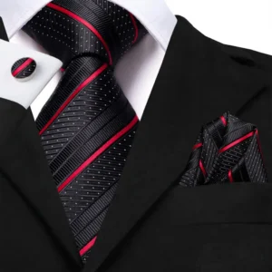 Men's Striped Handkerchief, Tie, and Cufflinks Sets