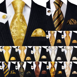 Golden Silk Ties, Handkerchiefs and Cufflink Sets