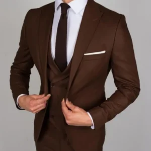 Men 3 Piece Brown Suit Groomsmen Slim Fit Tuxedo Prom Suit Formal Suit